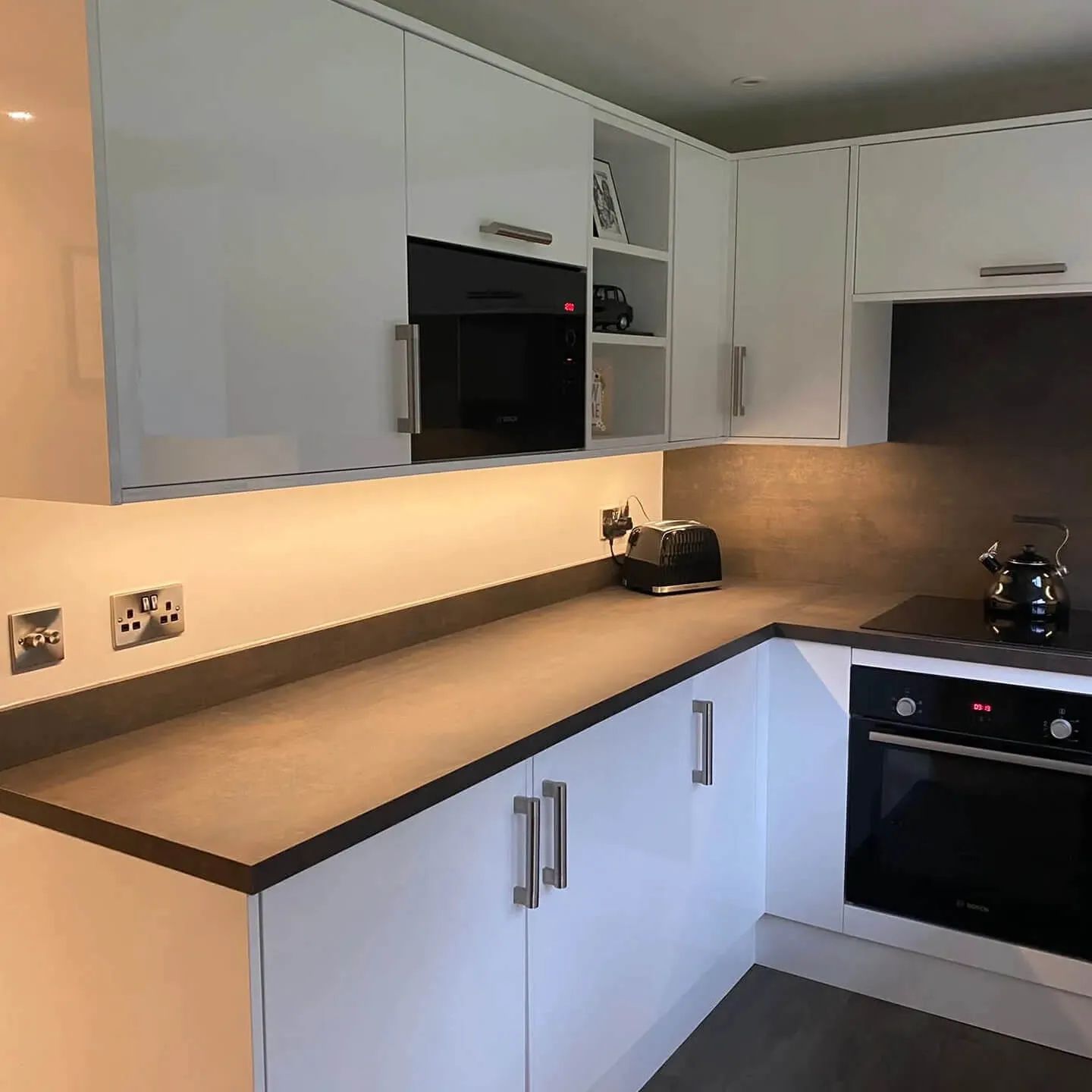 full view of kitchen lights above worktop