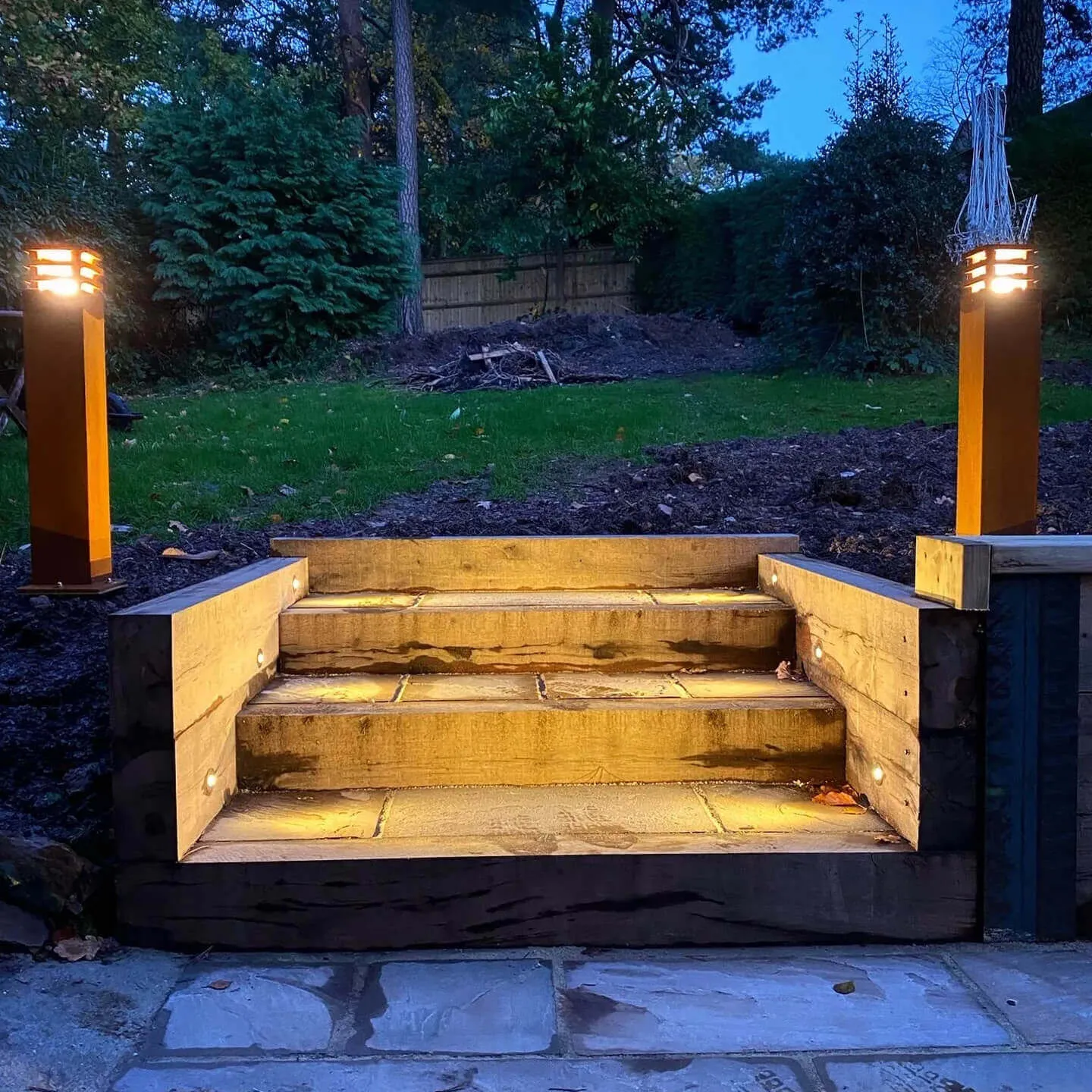 lights next to stairs