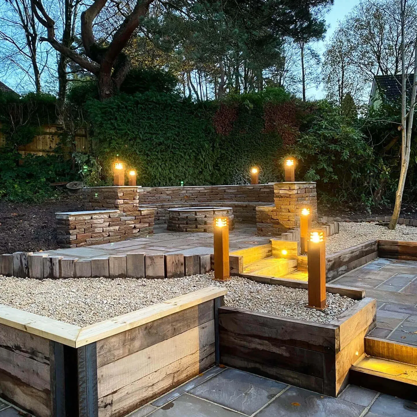 back of garden facing lighting