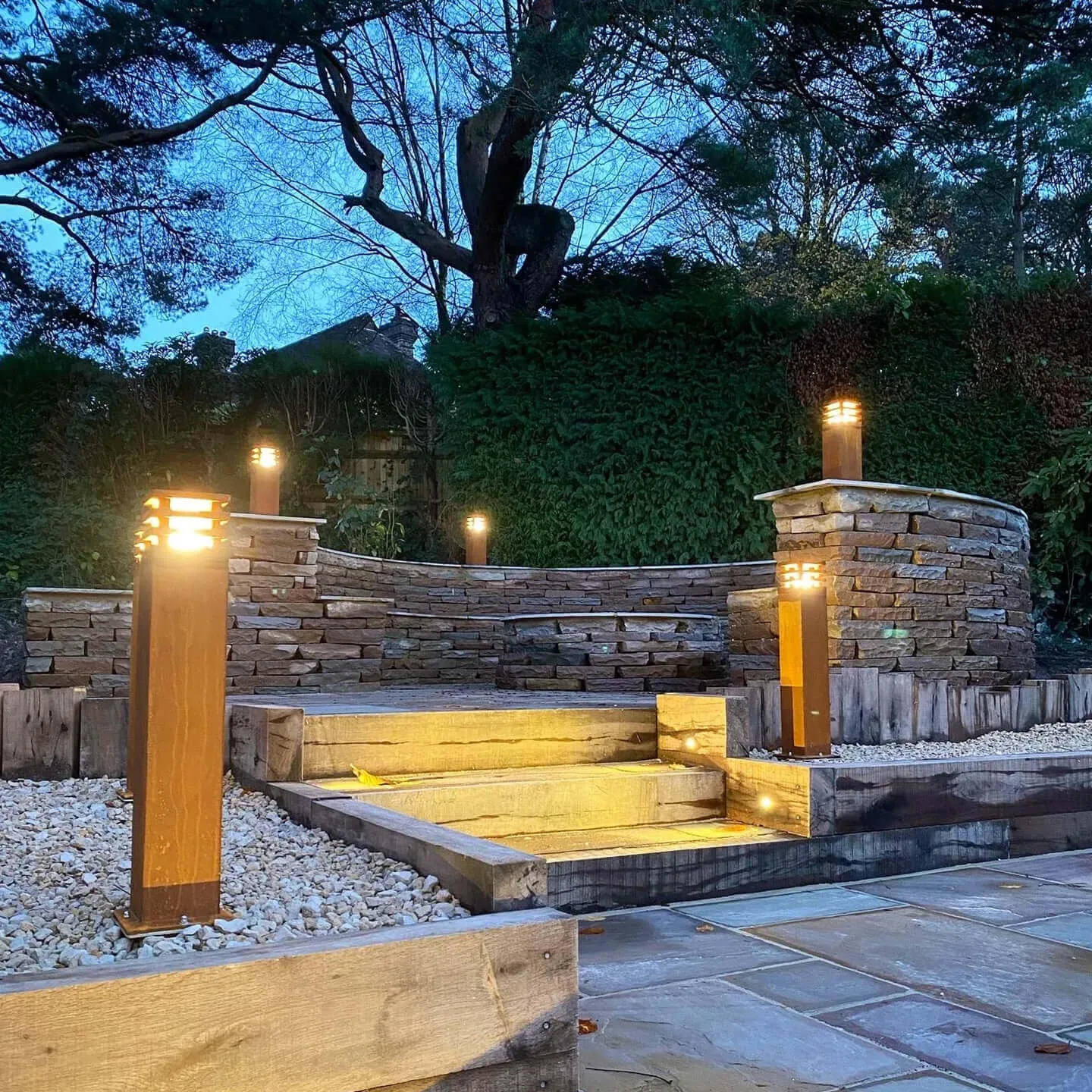 all the garden lights and stairs